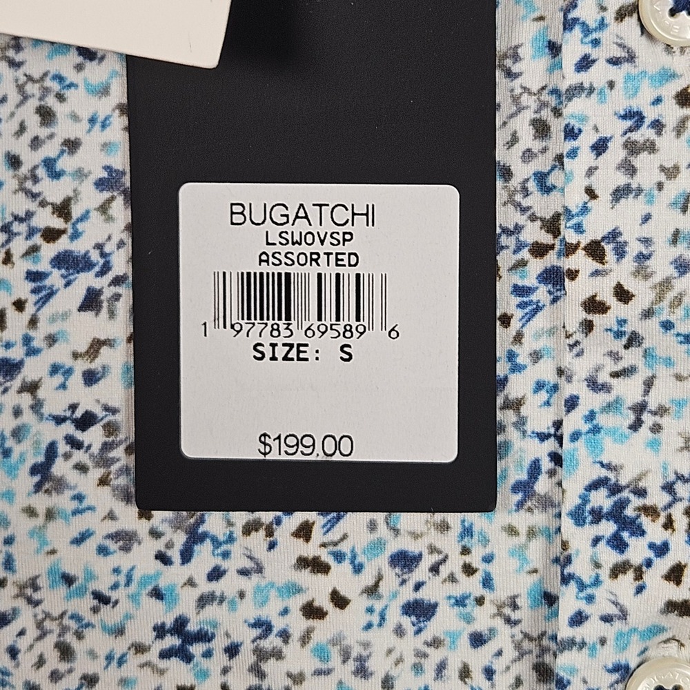 NEW Bugatchi Shirt Mens Small Blue AOP OoohCotton Tech 8-Way Stretch Button Up - Picture 6 of 11